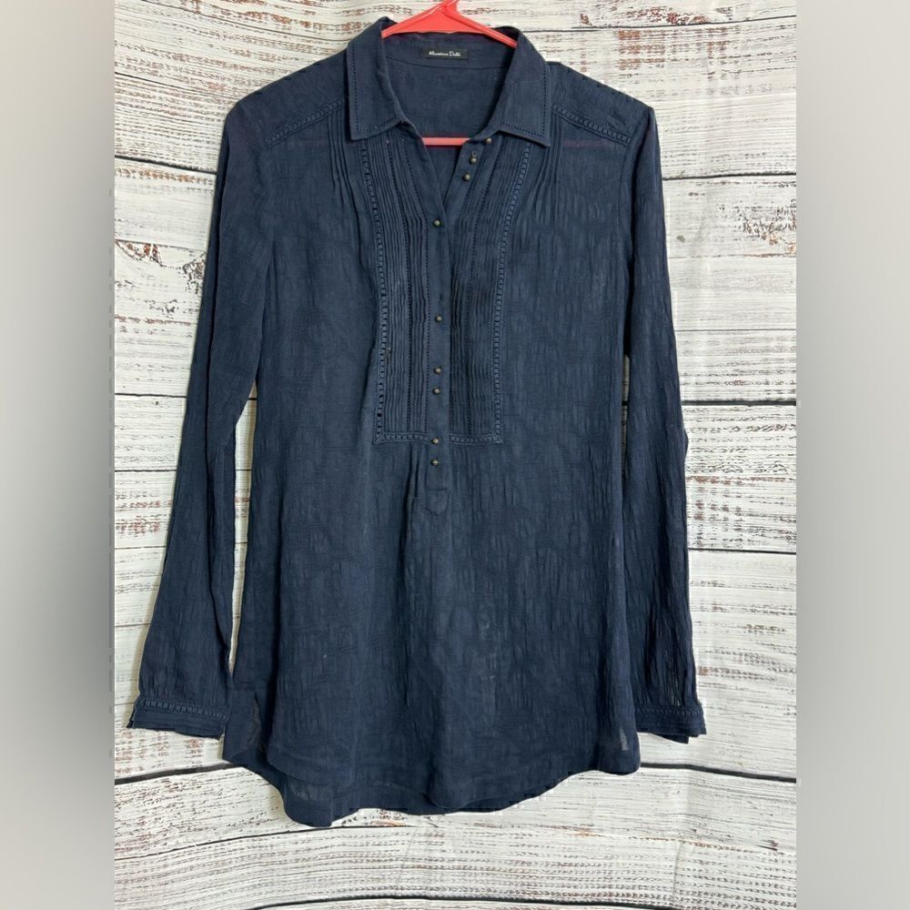 Massimo Dutti Top Womens Size Small Peasant Popover Navy Tunic Boho Minimalist